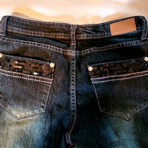 "DO" Denim Straight Leg Jeans w/ Black beaded pockets - Sexy